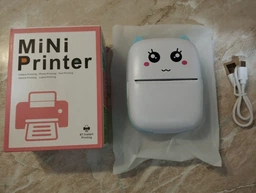 Портативний, бездротовий міні термо принтер Mini Printer з подвійною посмішкою, Bluetooth, дитячий для фото, малюнків, етикеток, скетчів, штрихкодів, HomeGoods, Блакитний