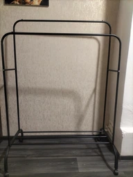 Подвійна стійка вішалка для одягу та взуття Loft Rack TW-602 сталева підлогова з полицею на колесах Black
