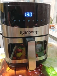 Аэрогриль Rainberg RB 2330 4200W аэрофритюрница безмасляная для приготовления без масла с 2 Тенами 8,5 л Серебряная с черным фото от покупателей 15