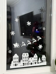Наклейки новогодние на окна Санта над заснеженным городом (домики снежинки) Happy Pocket Набор S глянец Белый (HP-044S-010GL) фото от покупателей 1