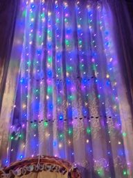 USB Гирлянда штора, 3х3 м, 10 крючков, теплый свет, пульт 8 режимов 300 Led, гирлянда от повербанка (888001) фото от покупателей 1
