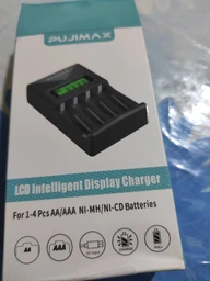 Зарядний пристрій для акумуляторів AA AAA Pujimax PJ-LCD007 зарядка батарейок пальчикових мізинчикових Ni-Mh Ni-Cd 1.2V на 4 слоти з LCD дисплеєм екраном Type-C USB розумна швидка універсальне автоматичне незалежні канали кабель у комплекті Black