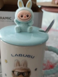 Чашка порцелянова з кришкою і ложкою Labubu 400 (мл) подарункова кружка прикольна чашка для дітей на подарунок Блакитний FM-35B фото від покупців 2