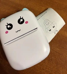 Портативний, бездротовий міні термо принтер Mini Printer з подвійною посмішкою, Bluetooth, дитячий для фото, малюнків, етикеток, скетчів, штрихкодів, HomeGoods, Блакитний