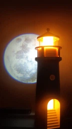 Ночник маяк с проекцией луны с датчиком движения LightHouse 3D в спальню детскую умный светильник 3д проектор луны с аккумулятором теплый свет + кораблик