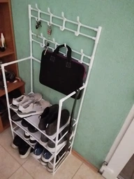 Полиця для одягу та взуття з полицями та гачками 60×29.5×154 см New Simple, підлогова вішалка-стійка для зберігання речей, органайзер з металевим каркасом для дому, коридору, гардеробної Чорний, RD-7