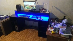 Компьютерный стол с надстройкой и LED - подсветкой "ЛазерХаб " чёрный