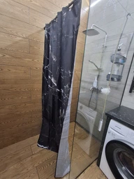 Штора для ванной комнаты шторка для душа черный мармор 180×200 см + кольца (12 шт) для шторки для ванной, черный фото от покупателей 12