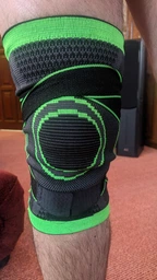 Наколінник компресійний спортивний для суглобів Knee Support, еластичний бандаж для стабілізації та підтримки колінного суглоба при травмах та спорті, ортопедичний фіксатор розмір XXL Сірий із зеленим KNS-01-XXL