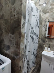 Штора для ванной комнаты шторка для душа белый мармор 180×200 см + кольца (12 шт) для шторки для ванной, белый фото от покупателей 2