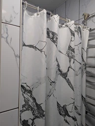 Штора для ванной комнаты шторка для душа белый мармор 180×200 см + кольца (12 шт) для шторки для ванной, белый фото от покупателей 9