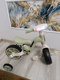 Детский велосипед беговел 2в1 BestTrike с дополнительными колесами подсветкой и песнями УКРАИНСКАЯ ОЗВУЧКА Зеленый