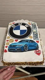Сахарна їстівна картинка машина BMV, гроші вис. 8*17см, Ø16см для чоловіка, сина на торт (SNP - 01775)
