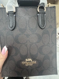 Сумка кросс-боди через плечо женская из натуральной кожи маленькая Coach Mini Tote In Signature Canvas BG-COA-69 Коричневая (195031937231)