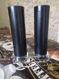 Набор из 2 электрических мельниц для специй с подсветкой и подставкой Electric Grinder SET для измельчения соли и перца, черный фото от покупателей 6