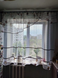 Гардина на кухню Komfort Сетка соты батист окантована коричневой бейкой 290*165 см Белый с коричневым (пк-22)