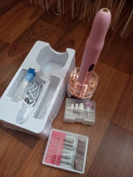 Профессиональный беспроводной фрезер для маникюра и педикюра Nail Machine 8809 машинка для маникюра и педикюра и УФ лампа + подарок 12 насадок, белый фото от покупателей 19