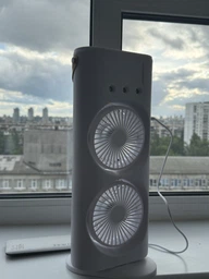 Вентилятор аккумуляторный беспроводной + USB + пульт ДУ двойной с подсветкой 3в1 360° настольный мини кондиционер для увлажнения воздуха охладитель для комнаты офиса дачи фото от покупателей 11