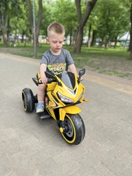 Дитячий електромотоцикл Lolly Kids LKT-617 з м'яким сидінням і пультом керування жовтий (9731)