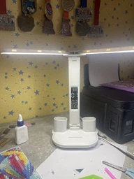 Світлодіодна настільна лампа трансформер на акумуляторі з дисплеєм 12в1 Tech Lamp - багатофункціональна з подвійним джерелом світла, календарем, термометром та тримачем для ручок, біла фото від покупців 1
