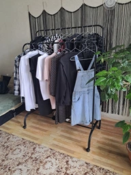 Подвійна стійка вішалка для одягу та взуття Loft Rack TW-602 сталева підлогова з полицею на колесах Black фото від покупців 2