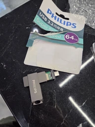 Флешка Двосторонняя Брелок Поворотная 2 в 1 для ПК и телефона PHILIPS 60UT USB 3.2 + Type-C OTG 64 гб Super Speed 150Mb/s Black