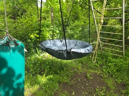 Гойдалка-гніздо лелеки підвісна кругла 100 см до 100 кг - садова дитяча качеля для дому, саду та двору, з карабінами (сіра)