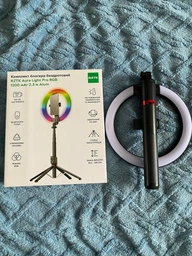 Комплект блогера бездротовий RZTK Aura Light Pro (кільцева RGB LED лампа 26 см 12 В / акумулятор 1200 мАгод / штатив 2.3 м Alum / пульт / USB Type-C) фото від покупців 3