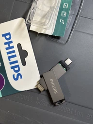 Флешка Двостороння Брелок Поворотна 2 в 1 для ПК та телефону PHILIPS 60UT USB 3.2 + Type-C OTG 64 гб Super Speed 150Mb/s Black