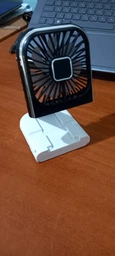 Вентилятор міні портативний акумуляторний з павербанком 3000 mAh з підставкою для телефона ручний на шию з USB білий + чорний