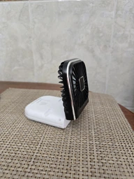 Вентилятор міні портативний акумуляторний з павербанком 3000 mAh з підставкою для телефона ручний на шию з USB білий + чорний фото від покупців 4
