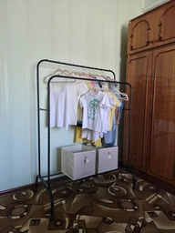 Двойная стойка вешалка для одежды и обуви Loft Rack TW-602 напольная стальная с полкой на колесах Black фото от покупателей 17