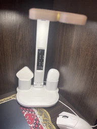 Светодиодная настольная лампа трансформер на аккумуляторе с дисплеем 12в1 Tech Lamp - многофункциональная с двойным источником света, календарем, термометром и держателем для ручек, белая