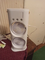 Вентилятор акумуляторний безпровідний + USB + пульт ДУ подвійний з підсвічуванням 3в1 360° настільний міні кондиціонер для зволоження повітря охолоджувач для кімнати офісу дачі фото від покупців 4