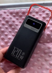Павербанк 100000 mAh 120W зі швидкою зарядкою та вбудованим кабелем портативний зовнішній акумулятор (білий) фото від покупців 3