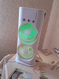 Вентилятор акумуляторний безпровідний + USB + пульт ДУ подвійний з підсвічуванням 3в1 360° настільний міні кондиціонер для зволоження повітря охолоджувач для кімнати офісу дачі фото від покупців 3