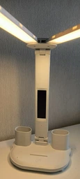 Світлодіодна настільна лампа трансформер на акумуляторі з дисплеєм 12в1 Tech Lamp - багатофункціональна з подвійним джерелом світла, календарем, термометром та тримачем для ручок, біла фото від покупців 12