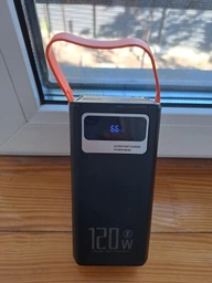 Павербанк 100000 mAh 120W зі швидкою зарядкою та вбудованим кабелем портативний зовнішній акумулятор (чорний) фото від покупців 2