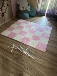 Коврик-пазл мягкий плюшевый термоковер 30x30см, теплый пол, термоковрик детский для дома, в детскую комнату один цвет розовый