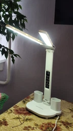 Світлодіодна настільна лампа трансформер на акумуляторі з дисплеєм 12в1 Tech Lamp - багатофункціональна з подвійним джерелом світла, календарем, термометром та тримачем для ручок, біла фото від покупців 11