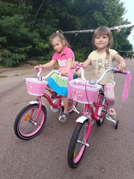 Детский велосипед для девочки 16 дюймов Crossride Rose с корзиной и багажником для куклы (Фиолетовый)