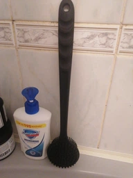 Двостороння масажна щітка - мочалка для тіла 2в1 Brosse скрабуюча губка для душу з щетиною і довгою ручкою, 37.5х8.3 см, чорний "Т" (100360527)