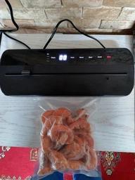 Сенсорный автоматический вакуумный упаковщик для продуктов питания и продовольствия, большой вакууматор со шлангом для мяса и рыбы B4, бытовой, для дома, с функцией запайки и резаком, 110 Вт, черный + пакеты для вакууматора, 10 шт.