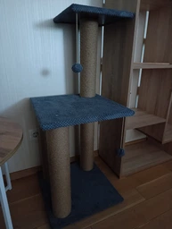 Когтеточка для кота дряпка Мур-Мяу Троя New 40х40х96 см для кошек в джутовой веревке Серый