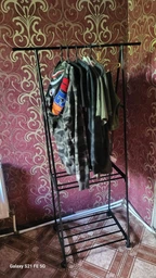 Стойка вешалка для одежды и обуви Coat Rack TW-777 new напольная стальная с полками, на колесах Black