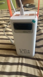 Повербанк Power bank 100000 mAh USB, Type-C, MicroUSB с Led-дисплеем, быстрой зарядкой и встроенными кабелями, белый