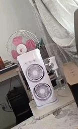 Вентилятор акумуляторний безпровідний + USB + пульт ДУ подвійний з підсвічуванням 3в1 360° настільний міні кондиціонер для зволоження повітря охолоджувач для кімнати офісу дачі фото від покупців 5