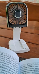 Вентилятор міні портативний акумуляторний з павербанком 3000 mAh з підставкою для телефона ручний на шию з USB білий + чорний