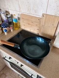 ВОК сковорода 34см (WOK) YOSUKATA традиционный с плоским дном, голубая углеродистая сталь, предзапущенный фото от покупателей 2