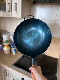 ВОК сковорода 34см (WOK) YOSUKATA традиционный с плоским дном, голубая углеродистая сталь, предзапущенный